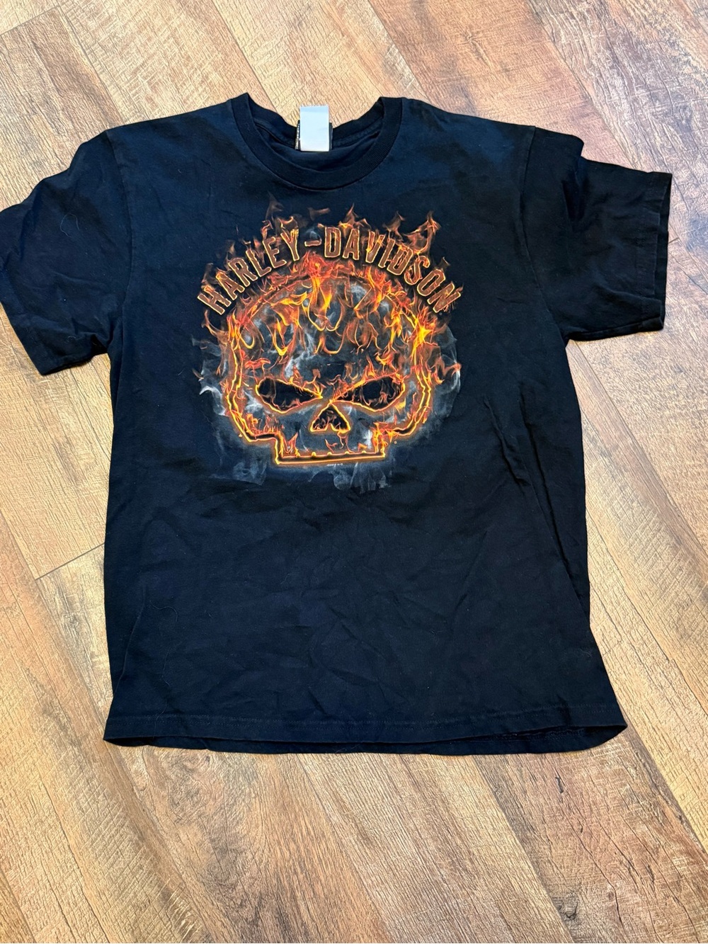 Harley-Davidson Black T-Shirt with Fiery Skull Graphic